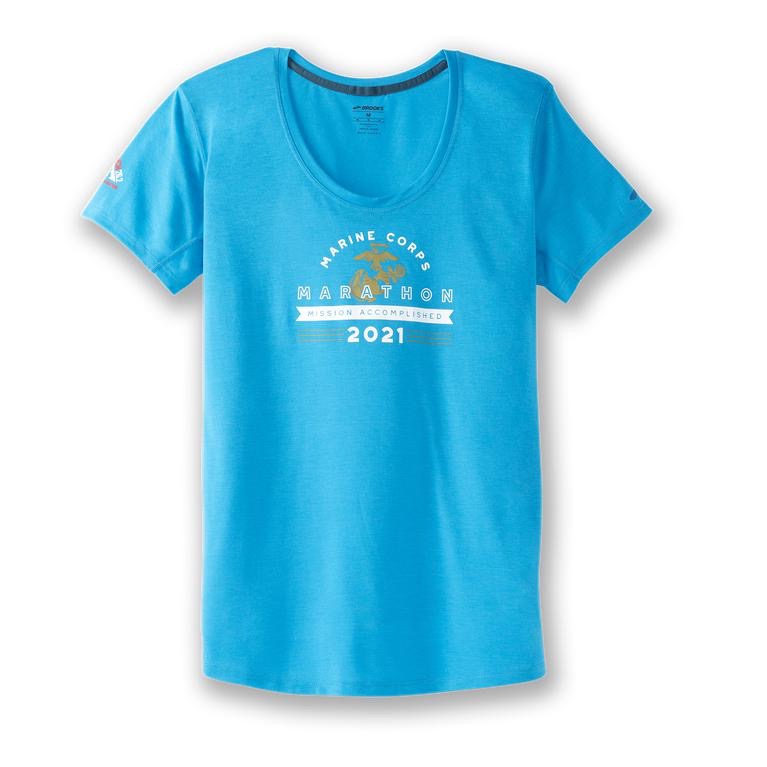 تیشرت ورزشی مردانه آبی بروکس Brooks Distance Graphic Short Sleeve